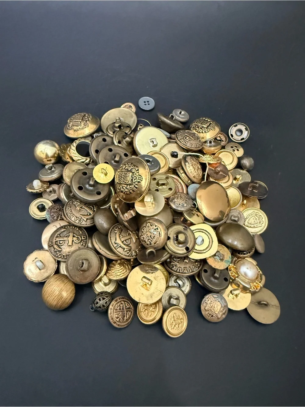 Vintage Mixed Assortment of Sewing Buttons Antique Gold-tone Metal Military